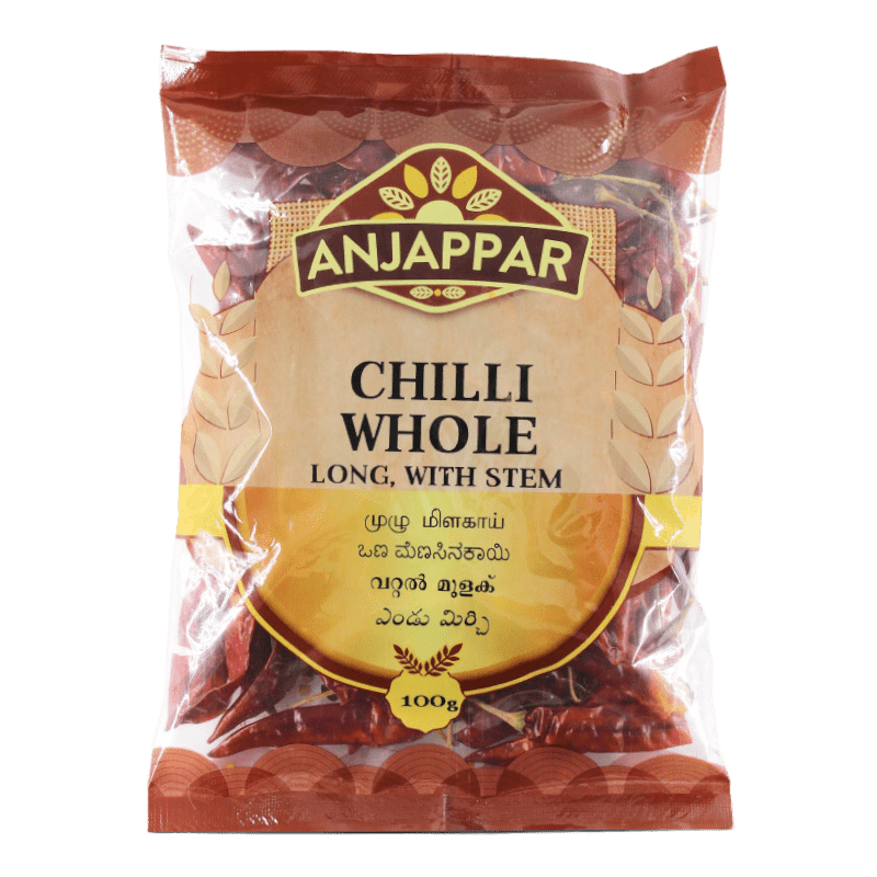 Anjappar - 100g Ganze getrocknete Chili (mit Stiel)