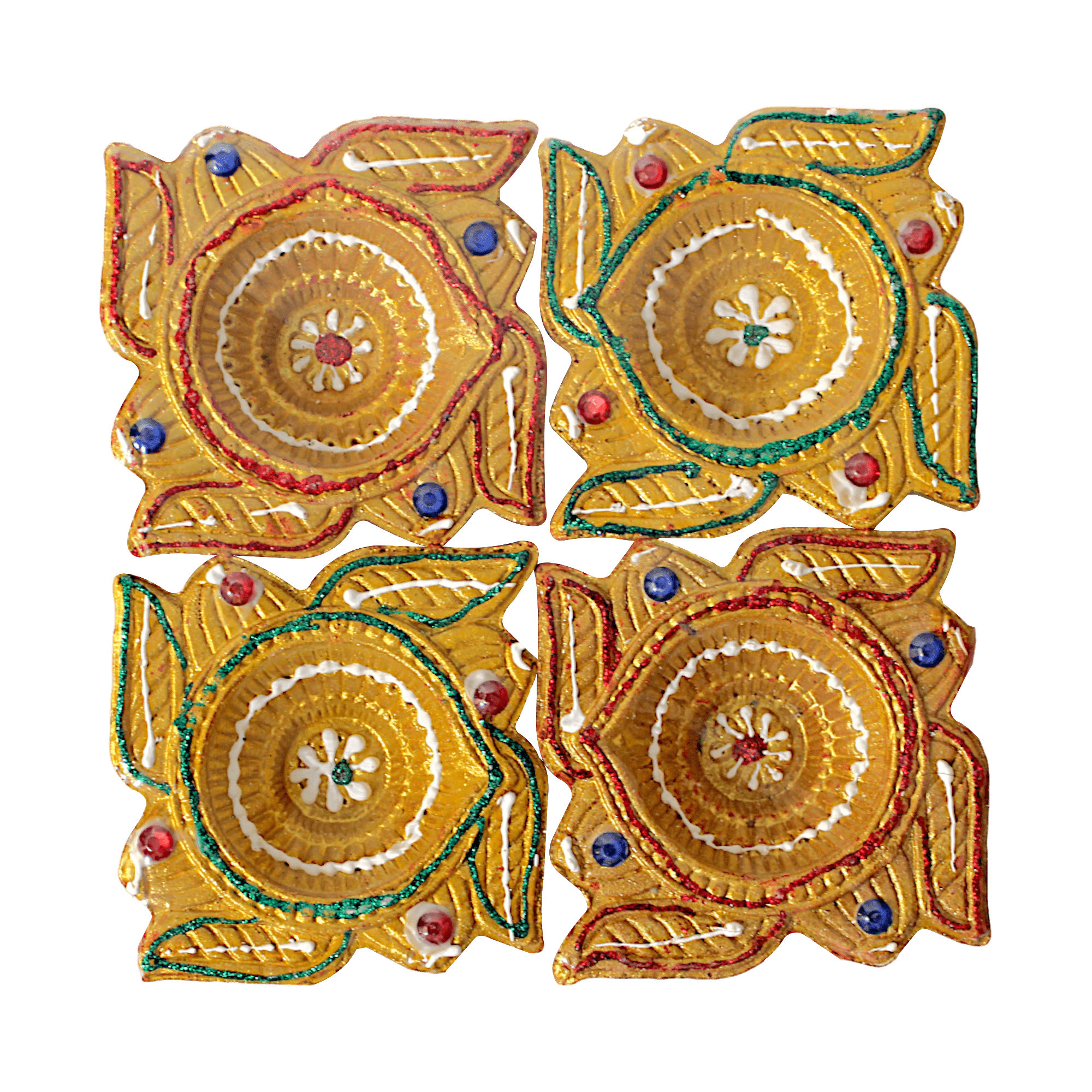 Fancy Diyas - Set of 4 (Traditional Indian Shape Golden &amp; Brown)