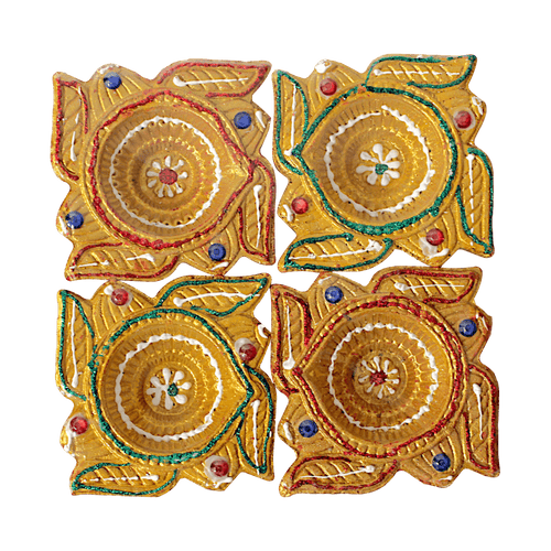 Fancy Diyas - Set of 4 (Traditional Indian Shape Golden & Brown)