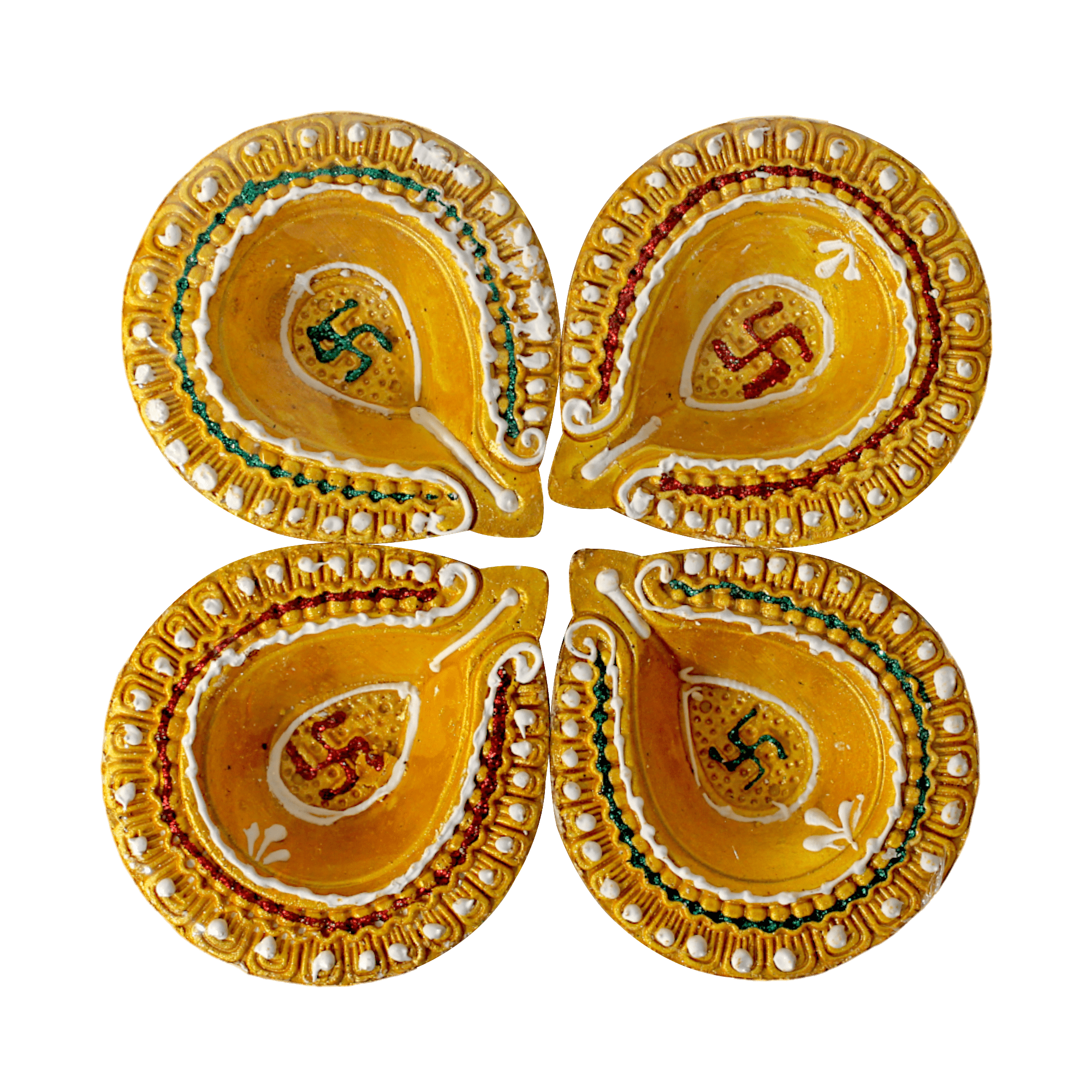 Fancy Diyas - Set of 4 (Golden Leaf)