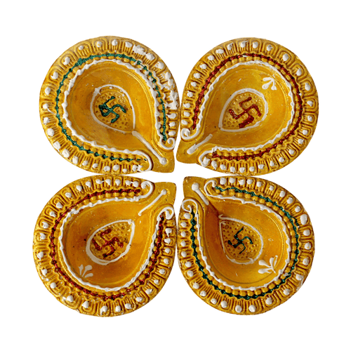 Fancy Diyas - Set of 4 (Golden Leaf)