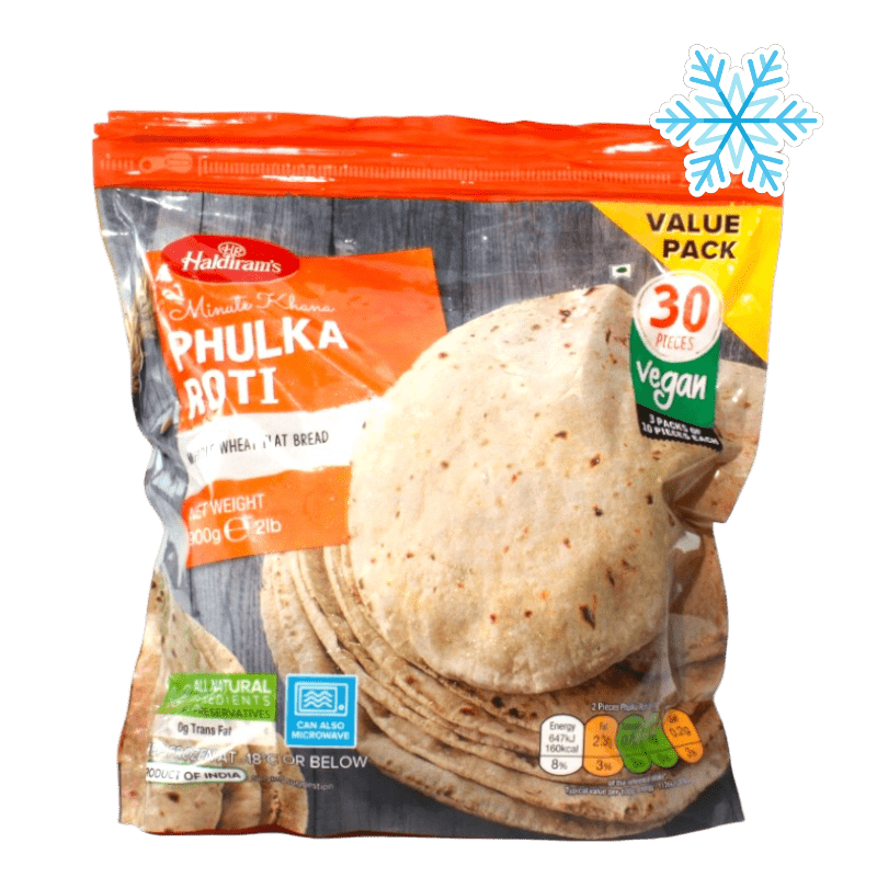 Haldiram's - 900g (Frozen) Minute Khana Phulka Roti (Vegan) 30 Pieces