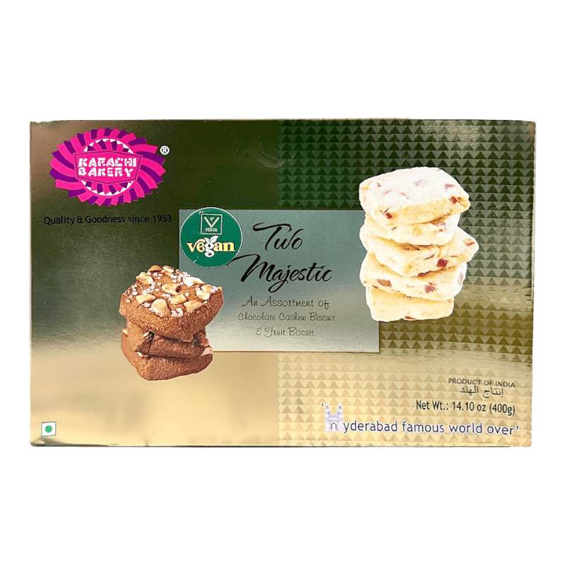 Karachi Bakery - 400g Vegan Two Majestic (Chocolate Cashew &amp; Fruit Biscuits)